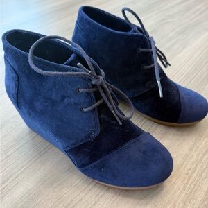 Toms Dark Blue Suede Wedge Ankle Boots